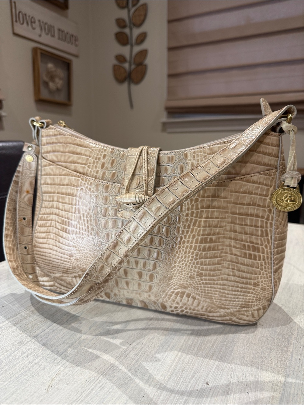 Vintage Brahmin Isabelle Croc-Embossed Hobo in Light Taupe